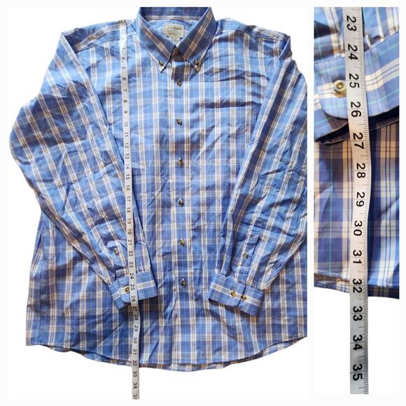 L.L. Bean Plaid Button-down Shirt, Traditional Fit Light Blue Long Sleeved Sz XL - Picture 8 of 12